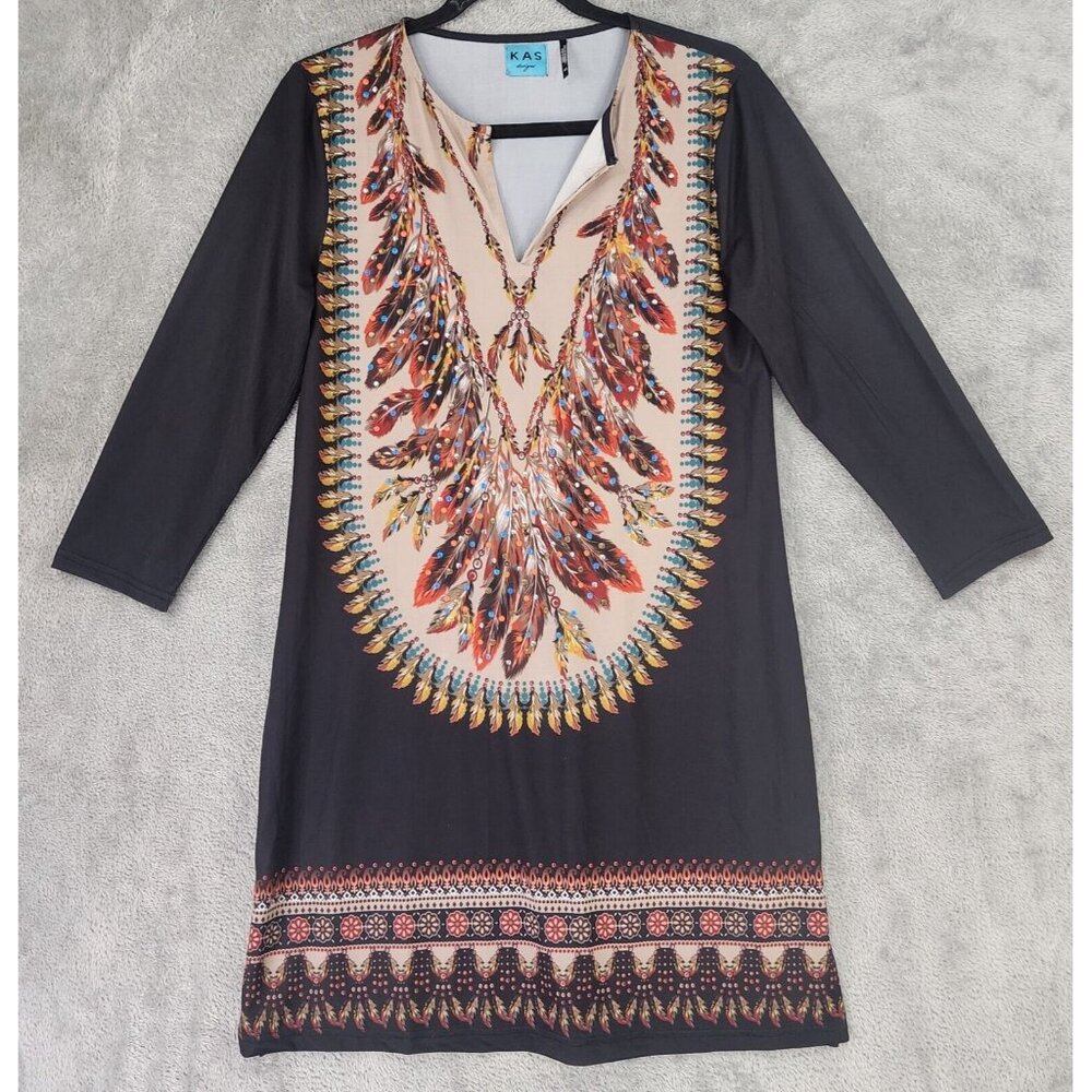 KAS Designs Dress Womens Small Multicolor Native Indian Feather Studded Mini